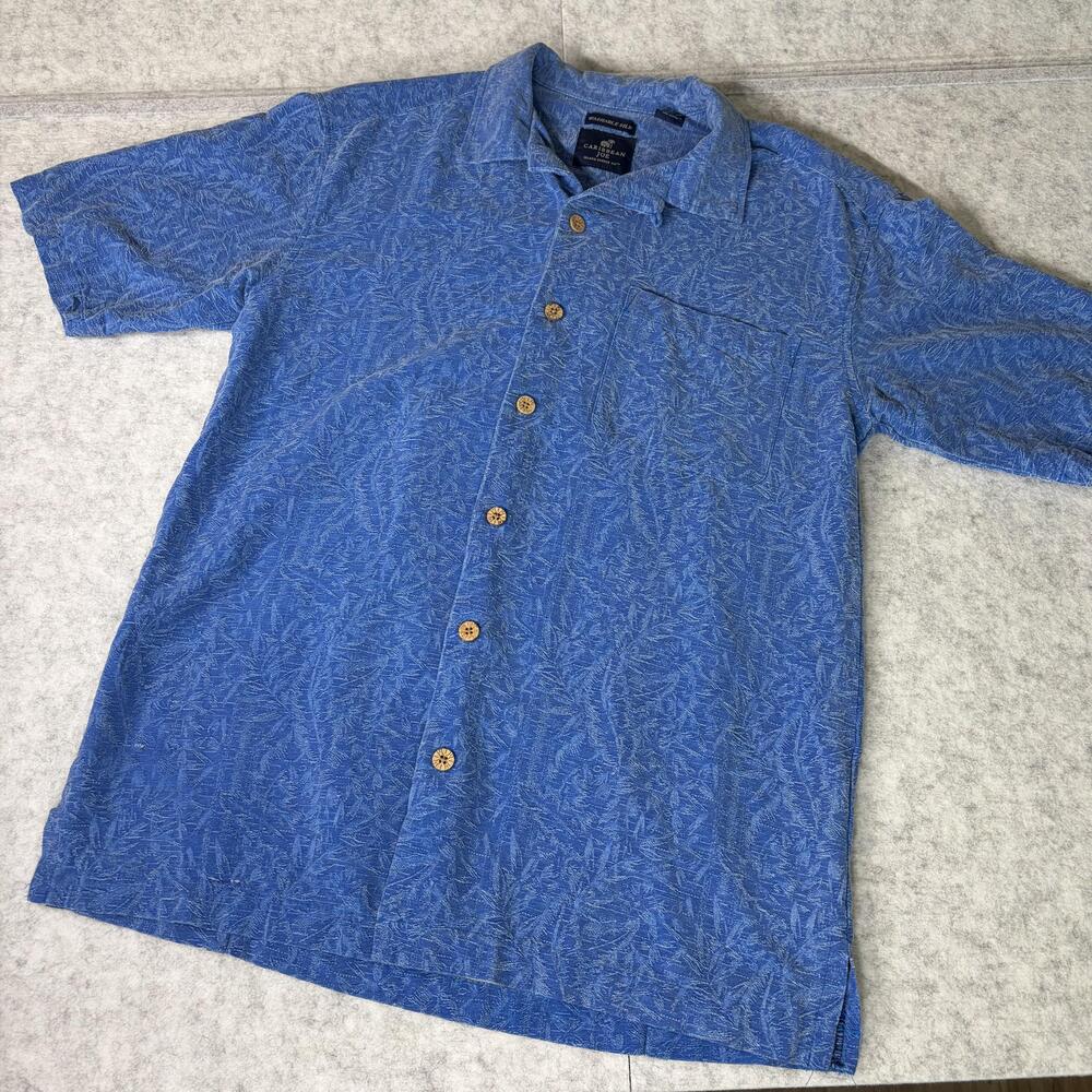 Caribbean Joe Washable Silk Blue Patterned Short Sleeve Shirt Size M